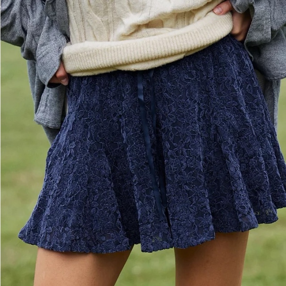 Aerie Navy Lace Godet Skirt